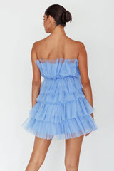 Bon Bon Tiered Mesh Mini Dress Steel Blue