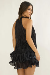 Naelle Accordion Pleat Ruffle Mini Dress Hibiscus Black