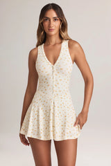 Modal Button-Detail A-Line Mini Dress in Floral Print