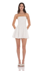 Eyelet Floral Strapless Dress in White