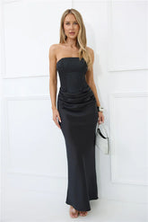Dressed To Dazzle Strapless Satin Maxi Dress