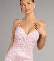 Bertha Corset Lace-Up Satin Mini Dress