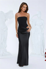 Elevated Simplicity Strapless Satin Maxi Dress Black