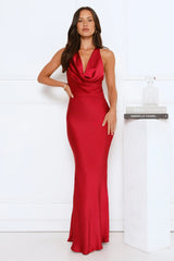 Evening Enchantment Satin Maxi Dress Red