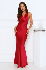Evening Enchantment Satin Maxi Dress Red