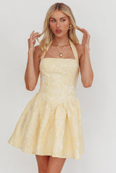Serrah Halter Mini Dress Jacquard Butter