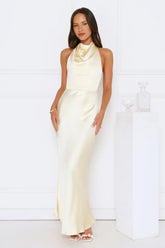 Draped In Diamonds Satin Halter Maxi Dress
