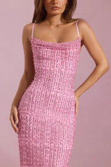 Embellished Cowl-Neck Backless Maxi Dress in Pink