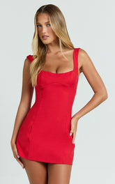 Aretha Mini Dress - Corset Panel Dress in Red