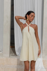 Coconut Sips Halter Mini Dress Yellow