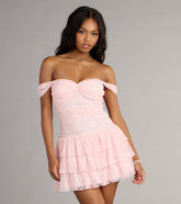 Romance Language Off-The-Shoulder Lace Mini Dress