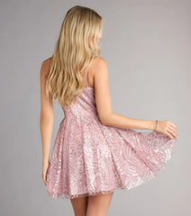 Lila Glitter Corset Skater Short Dress