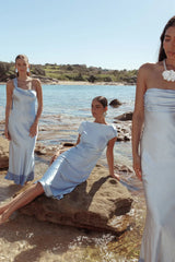 Loveland Cap Sleeve Cowl Back Midi Dress Baby Blue