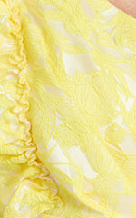 Alfreda Midi Dress One Shoulder Ruffle Detail Brailey Jacquard Dress in Yellow