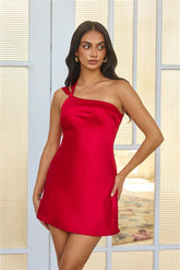 City Meets One Shoulder Satin Mini Dress