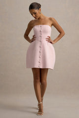 Anniston | Pink Bandeau Tailored Button Mini Dress