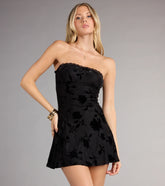 Midnight Bloom Strapless Velvet Mini Dress