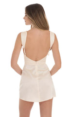 Cowl Neck Satin Slit Dress in Cream