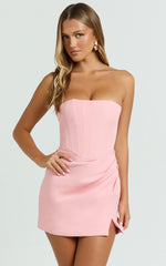 Avery Mini Dress Strapless Corset Bodice Draped Dress in Pink