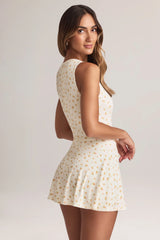 Modal Button-Detail A-Line Mini Dress in Floral Print