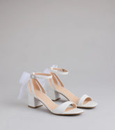 So Pretty Chiffon Bow Satin Block Heels
