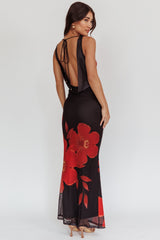 Cassiopeia Open Back Maxi Dress Hibiscus Black