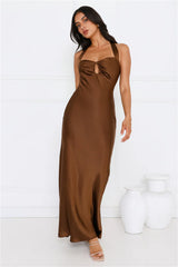Ambiance Of The Night Halter Satin Maxi Dress