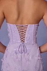 Lace-Up Corset Midaxi Dress with Split in Lilac
