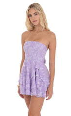 Floral Strapless Asymmetrical Dress in Lavender