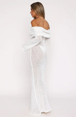 Made It Out Long Sleeve Boucle Maxi Dress White