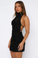 Just Small Talk Halter Mini Dress Black