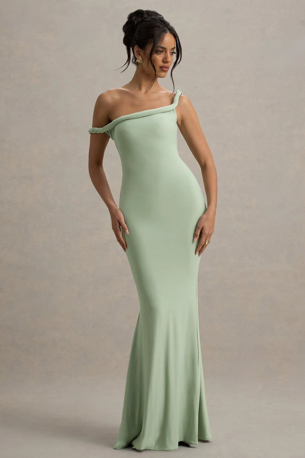 Lita | Light Green Twisted Asymmetric Maxi Dress