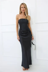 Dressed To Dazzle Strapless Satin Maxi Dress