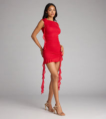 Stop And Stun Rosette Ruffle Mini Dress