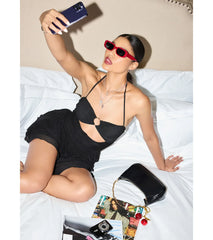 Sweet But Spicy Halter Cutout Ruffle Skater Dress