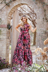 Betina Bow Front Maxi Dress - Brown Floral