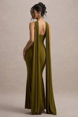 Rhoda | Green Twist Halter-Neck Cape Maxi Dress