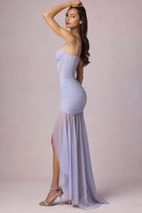 Ruched Asymmetric Corset Gown in Lilac