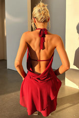 Cleo Plunge Cowl Neck Mini Dress - Burgundy