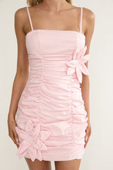 Mirisa Flower Accent Smocked Mini Dress Pink
