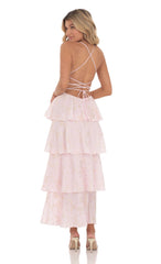 Crinkle Foiled Floral Maxi Dress in Pink