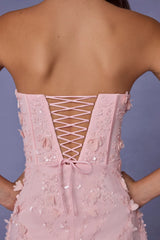 Lace-Up Corset Midaxi Dress with Split in Soft Pink