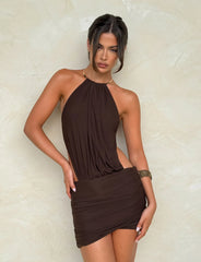 Evanna Mini Dress - Brown : Chocolate