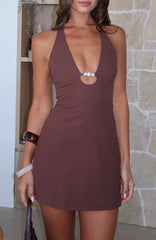 Forever With You Halter Mini Dress Chocolate