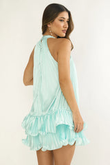 Naelle Accordion Pleat Ruffle Mini Dress Hibiscus Mint