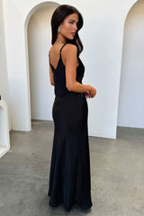 Delilah V-Neck Satin Maxi Dress - Black