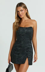 Brailey Mini Dress Strapless Dress in Black Jacquard