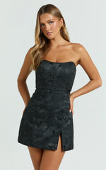Brailey Mini Dress Strapless Dress in Black Jacquard