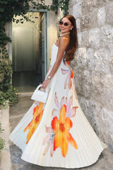 Bergamot | Orange Floral Satin Sweetheart Maxi Dress