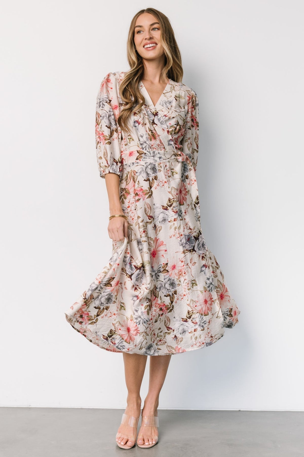 Fiorina Wrap Midi Dress | Ivory Multi Floral